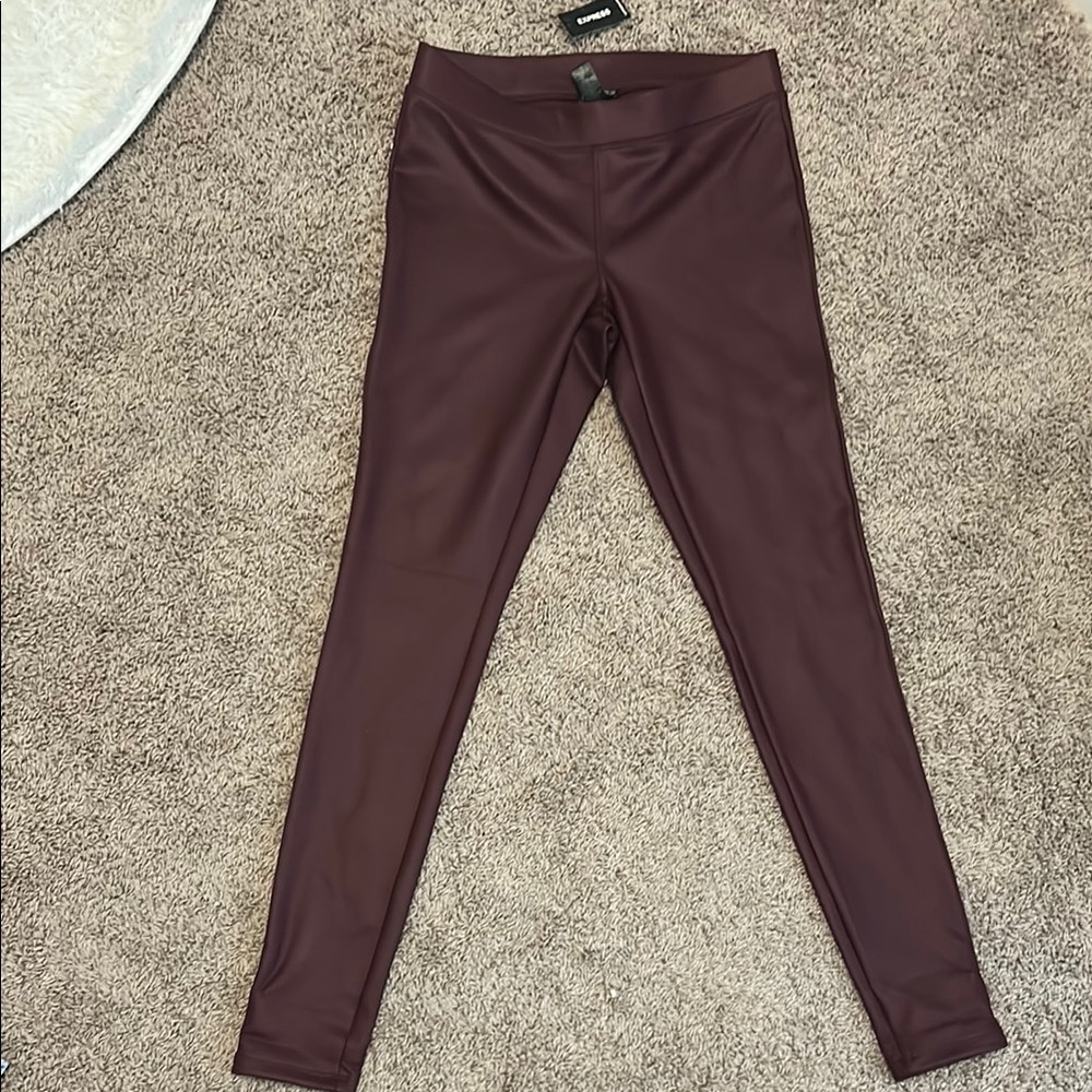 Express Maroon Faux Leather Leggings